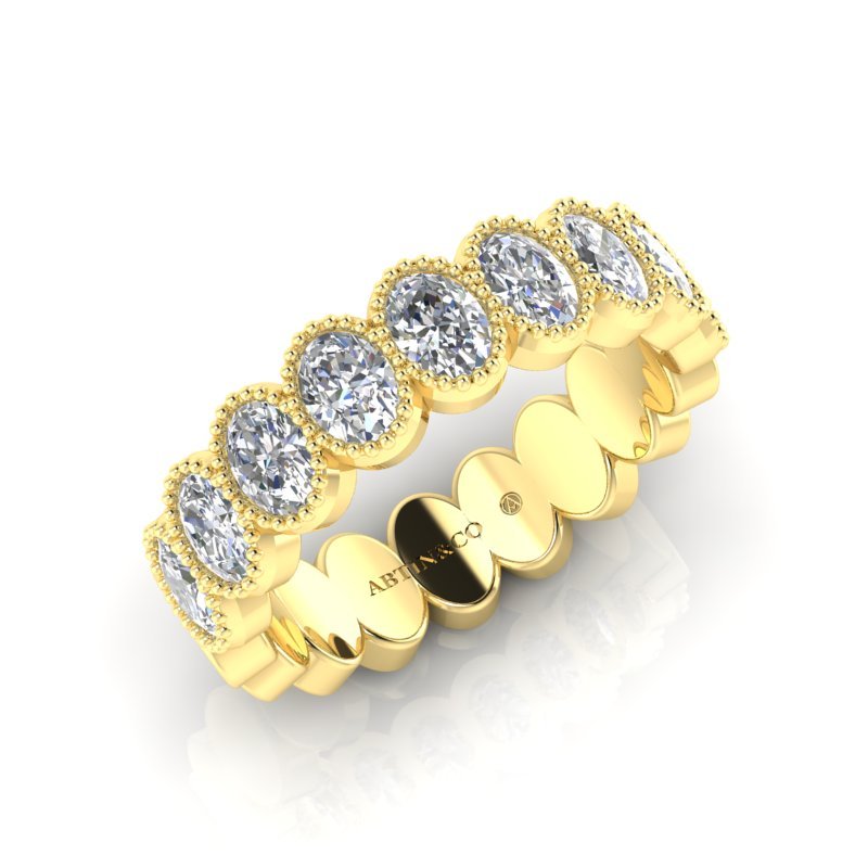 14K Gold Oval Cut Halfway Eternity Milgrain Bezel Set Lab Grown Diamond Wedding Band Ring Oval Cut ABB-423.1-LGD  - Abtin & Co.