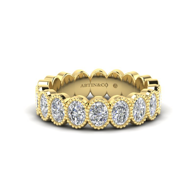 14K Gold Oval Cut Halfway Eternity Milgrain Bezel Set Lab Grown Diamond Wedding Band Ring Oval Cut ABB-423.1-LGD  - Abtin & Co.