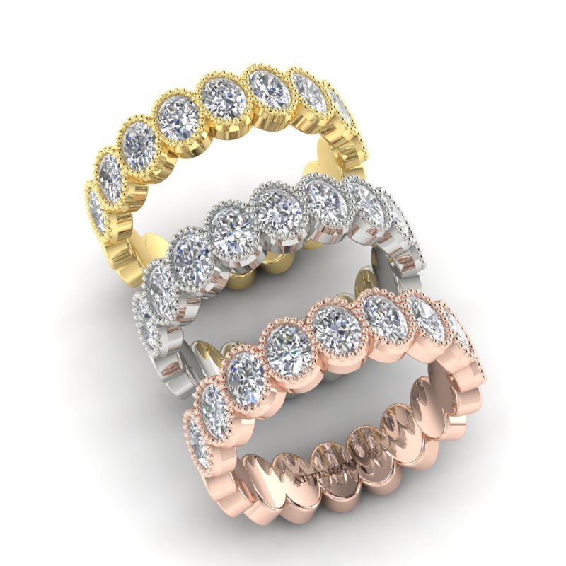 14K Gold Oval Cut Halfway Eternity Milgrain Bezel Set Lab Grown Diamond Wedding Band Ring Oval Cut ABB-423.1-LGD  - Abtin & Co.