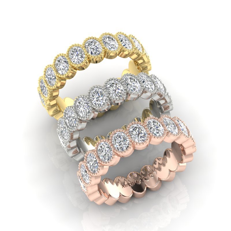 14K Gold Oval Cut Halfway Eternity Milgrain Bezel Set Lab Grown Diamond Wedding Band Ring Oval Cut ABB-422.1-LGD  - Abtin & Co.