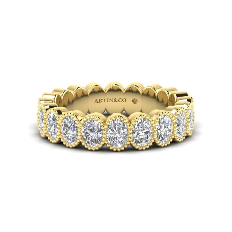 14K Gold Oval Cut Halfway Eternity Milgrain Bezel Set Lab Grown Diamond Wedding Band Ring Oval Cut ABB-422.1-LGD  - Abtin & Co.