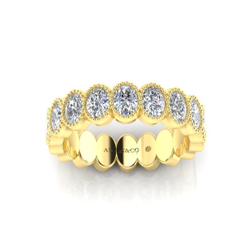 14K Gold Oval Cut Halfway Eternity Milgrain Bezel Set Lab Grown Diamond Wedding Band Ring Oval Cut ABB-423.1-LGD  - Abtin & Co.