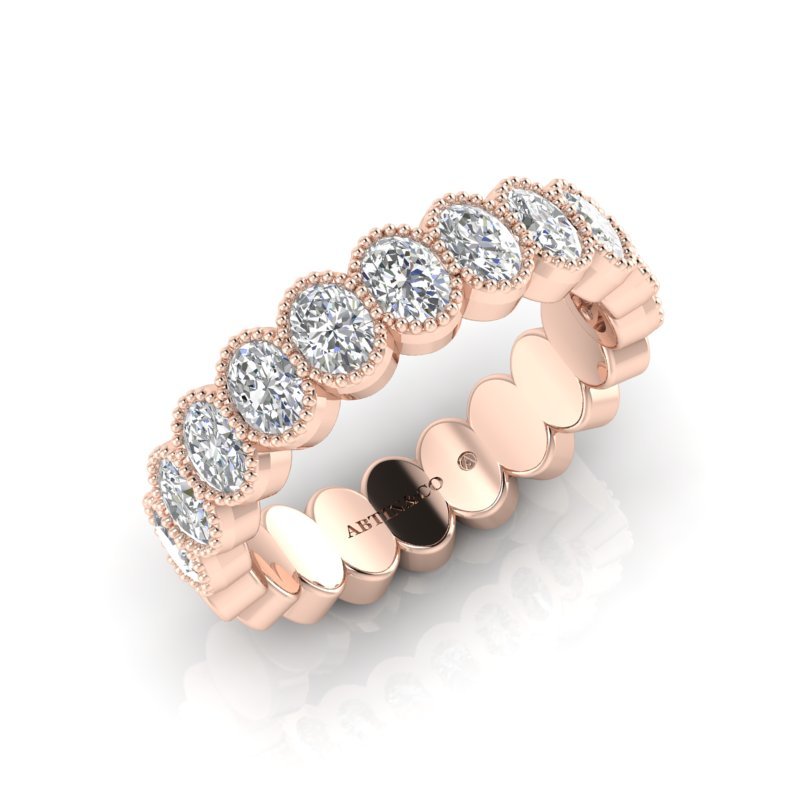 14K Gold Oval Cut Halfway Eternity Milgrain Bezel Set Lab Grown Diamond Wedding Band Ring Oval Cut ABB-422.1-LGD  - Abtin & Co.