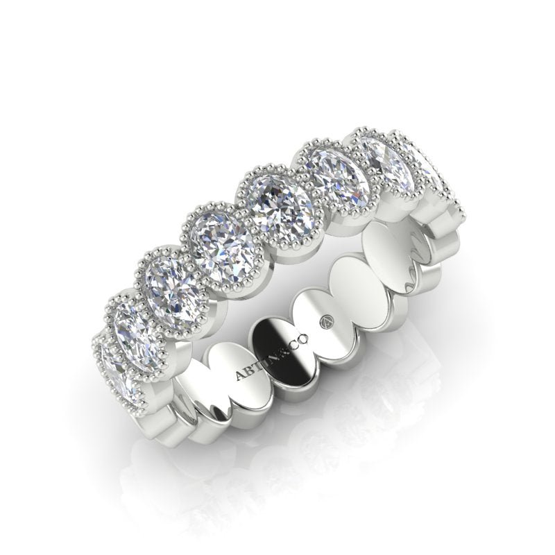 14K Gold Oval Cut Halfway Eternity Milgrain Bezel Set Lab Grown Diamond Wedding Band Ring Oval Cut ABB-423.1-LGD  - Abtin & Co.