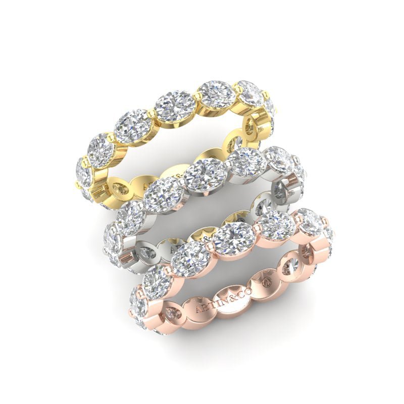 14K Gold Oval Cut Three Quarter Way Eternity East West Floating Set Lab Grown Diamond Wedding Band Ring Oval Cut ABB-440.2-LGD-3  - Abtin & Co.
