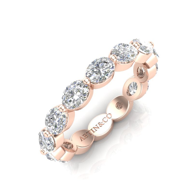 14K Gold Oval Cut Three Quarter Way Eternity East West Floating Set Lab Grown Diamond Wedding Band Ring Oval Cut ABB-440.2-LGD-3  - Abtin & Co.