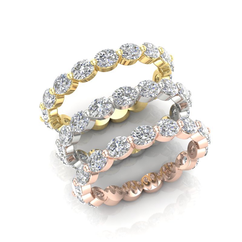 14K Gold Oval Cut Three Quarter Way Eternity East West Floating Set Lab Grown Diamond Wedding Band Ring Oval Cut ABB-438.2-LGD  - Abtin & Co.