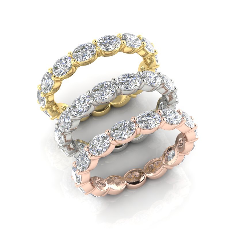 14K Gold Oval Cut Three Quarter Way Eternity East West Prong Set Lab Grown Diamond Wedding Band Ring Oval Cut ABB-439.2-LGD-3  - Abtin & Co.