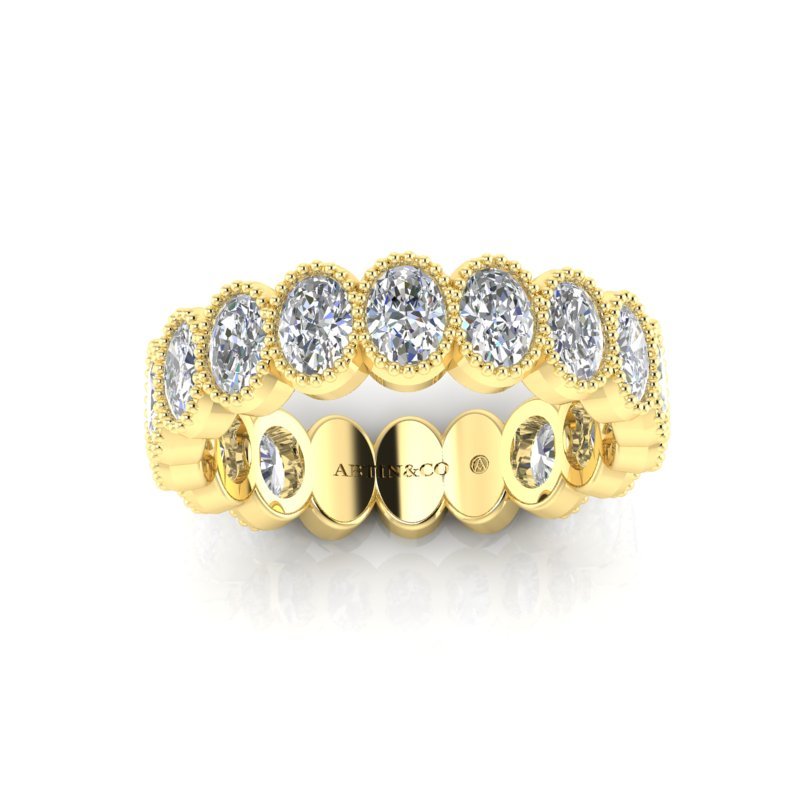 14K Gold Oval Cut Three Quarter Way Eternity Milgrain Bezel Set Lab Grown Diamond Wedding Band Ring Oval Cut ABB-423.2-LGD  - Abtin & Co.
