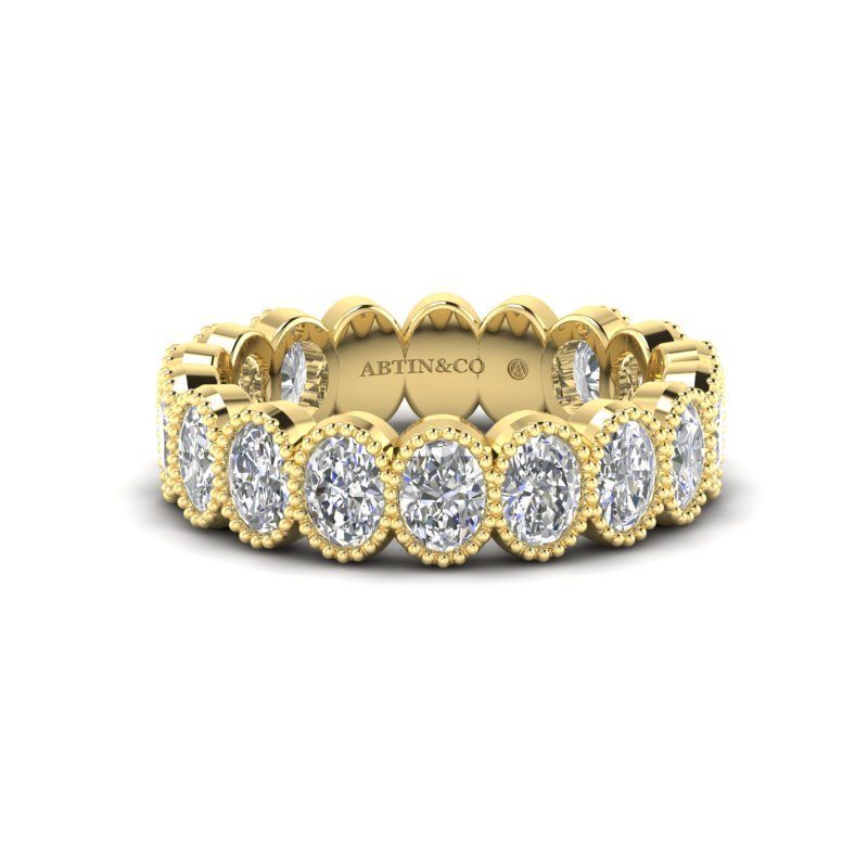14K Gold Oval Cut Three Quarter Way Eternity Milgrain Bezel Set Lab Grown Diamond Wedding Band Ring Oval Cut ABB-423.2-LGD  - Abtin & Co.