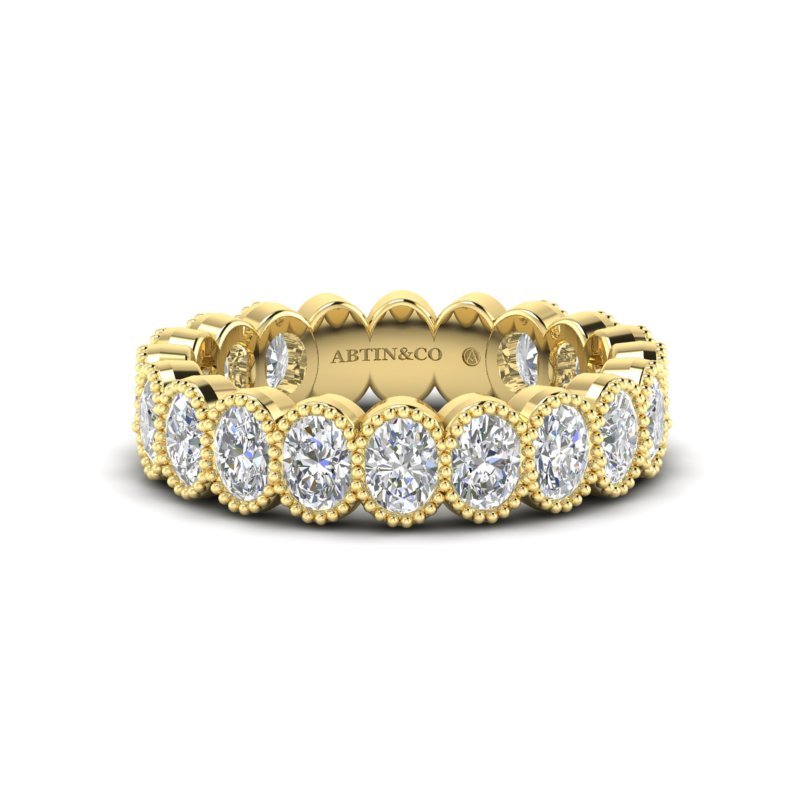 14K Gold Oval Cut Three Quarter Way Eternity Milgrain Bezel Set Lab Grown Diamond Wedding Band Ring Oval Cut ABB-422.2-LGD  - Abtin & Co.