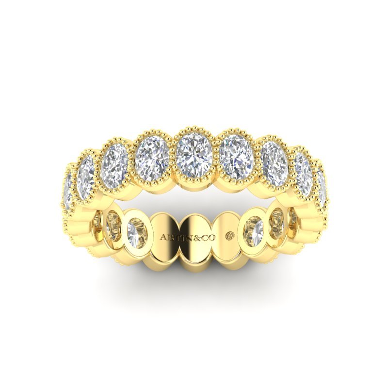 14K Gold Oval Cut Three Quarter Way Eternity Milgrain Bezel Set Lab Grown Diamond Wedding Band Ring Oval Cut ABB-422.2-LGD  - Abtin & Co.