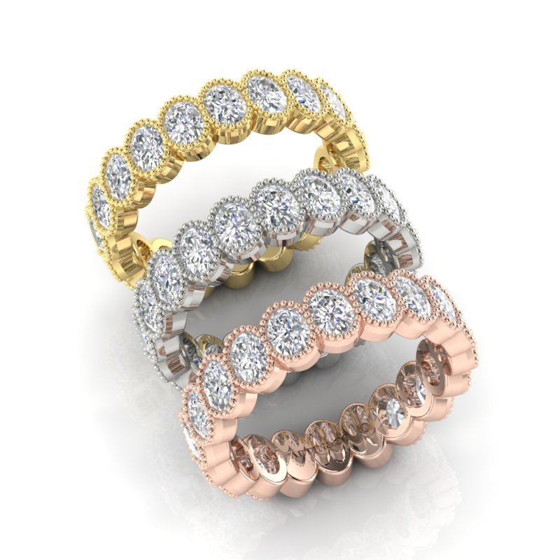 14K Gold Oval Cut Three Quarter Way Eternity Milgrain Bezel Set Lab Grown Diamond Wedding Band Ring Oval Cut ABB-422.2-LGD  - Abtin & Co.