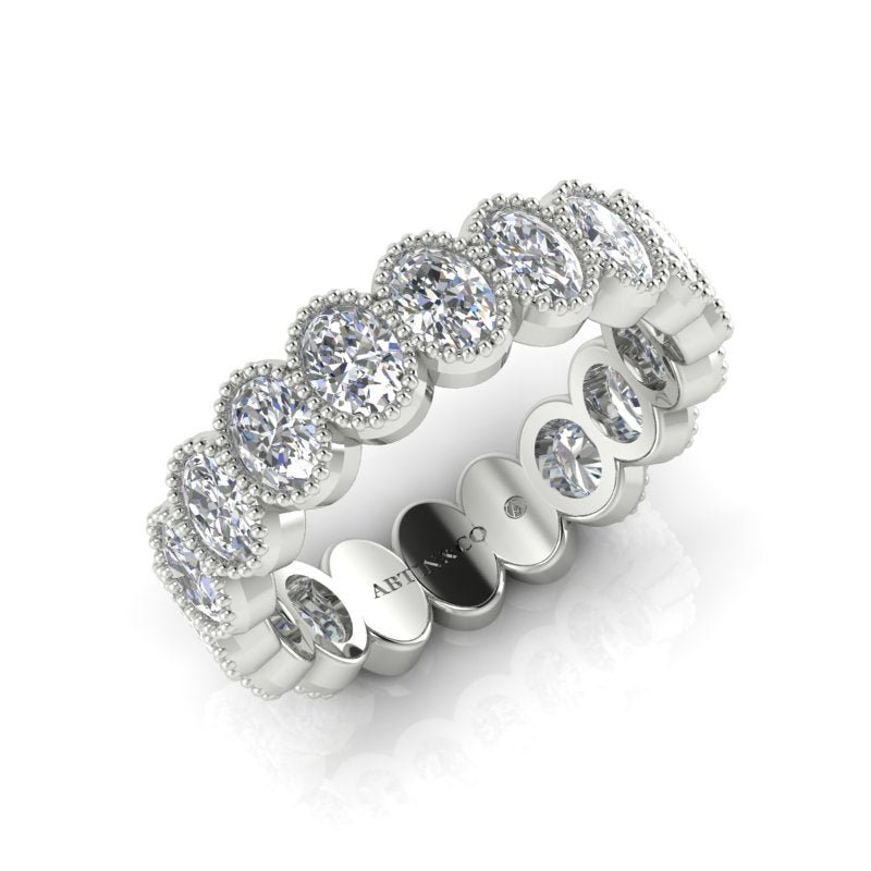 14K Gold Oval Cut Three Quarter Way Eternity Milgrain Bezel Set Lab Grown Diamond Wedding Band Ring Oval Cut ABB-423.2-LGD  - Abtin & Co.