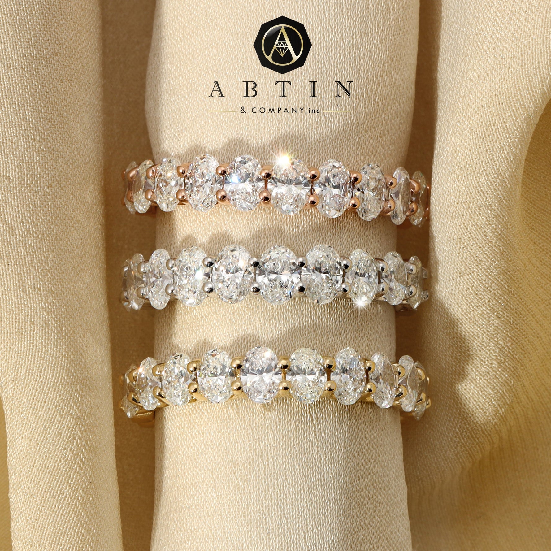 14K Gold Oval Cut Three Quarter Way Eternity U Prong Set Lab Grown Diamond Wedding Band Ring Oval Cut ABB-391.2-LGD  - Abtin & Co.