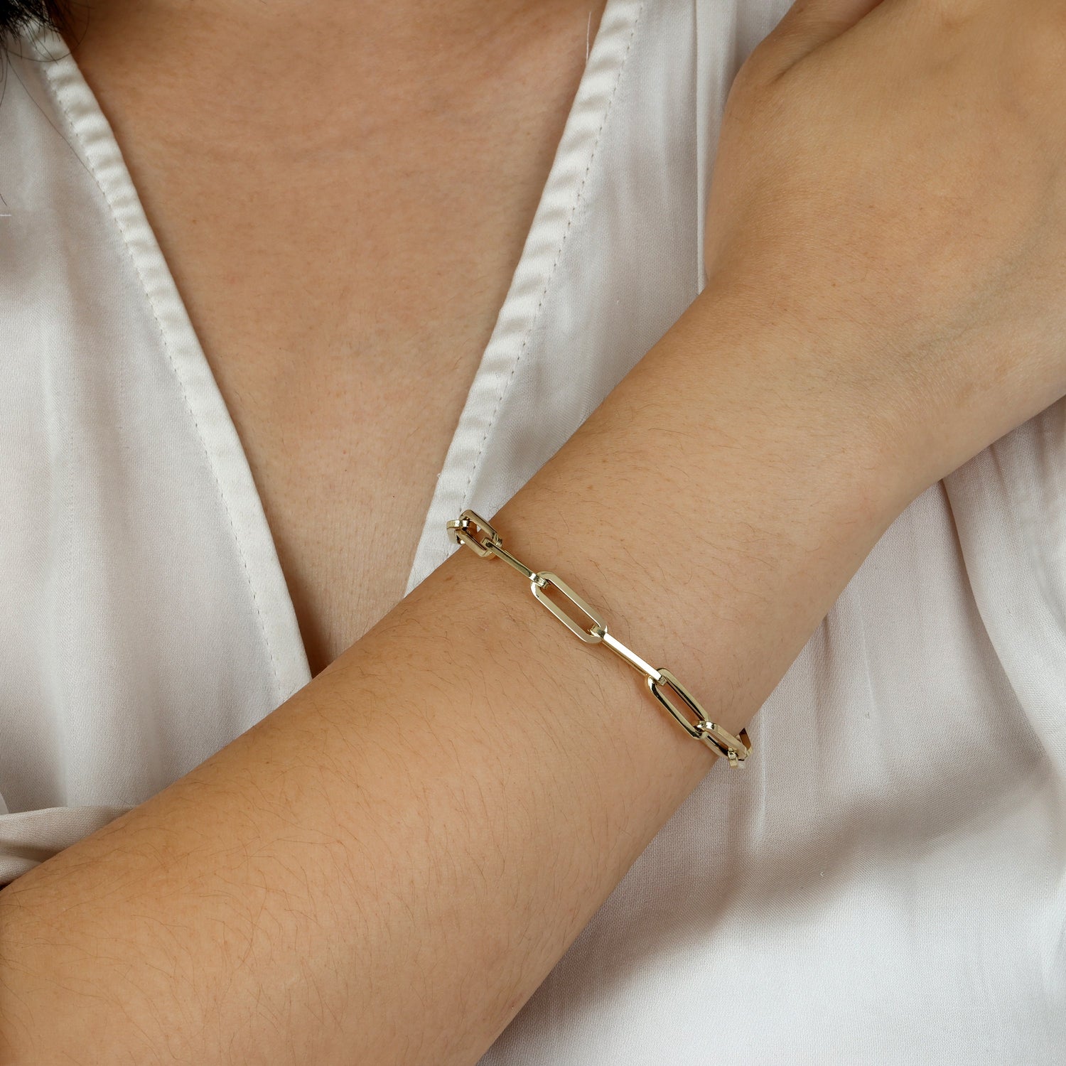 14k Gold Paper Clip Chain-Link Bracelet Bracelet ABGBR-103-G  - Abtin & Co.