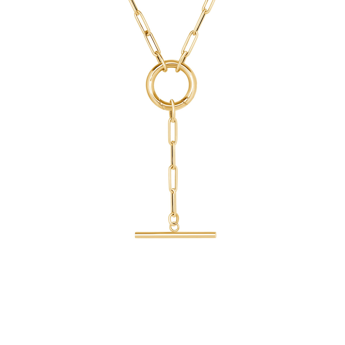 14K Gold Paperclip Link Toggle Lariat Necklace Necklace   - Abtin & Co.