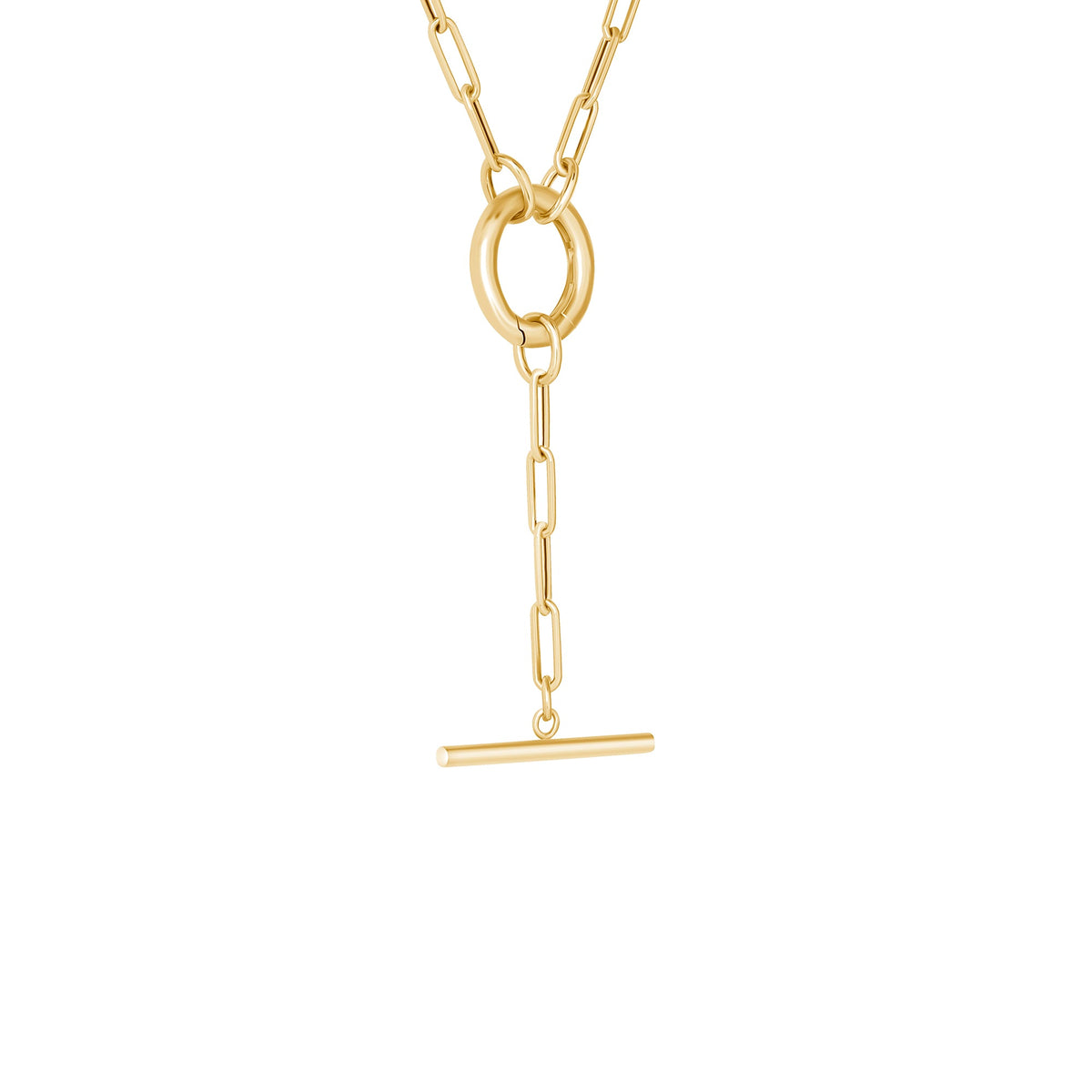 14K Gold Paperclip Link Toggle Lariat Necklace Necklace   - Abtin & Co.