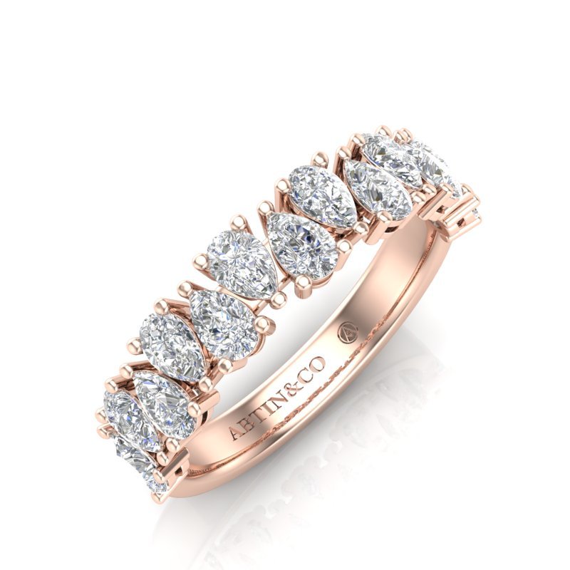 14K Gold Pear Cut Halfway Alternate Modern Prong Set Lab Grown Diamond Wedding Band Ring Pear Cut ABB-431.1-LGD-43  - Abtin & Co.