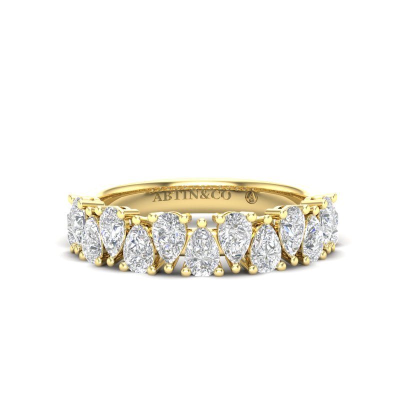 14K Gold Pear Cut Halfway Alternate Modern Prong Set Lab Grown Diamond Wedding Band Ring Pear Cut ABB-431.1-LGD-1  - Abtin & Co.