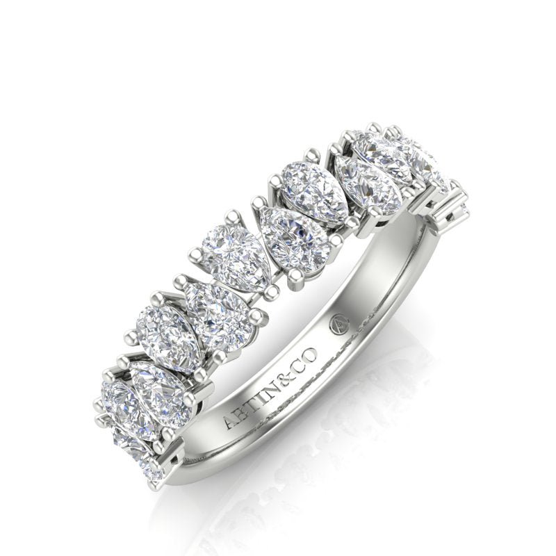 14K Gold Pear Cut Halfway Alternate Modern Prong Set Lab Grown Diamond Wedding Band Ring Pear Cut ABB-431.1-LGD-1  - Abtin & Co.