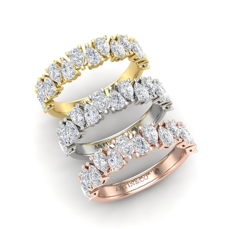 14K Gold Pear Cut Halfway Alternate Modern Prong Set Lab Grown Diamond Wedding Band Ring Pear Cut ABB-431.1-LGD-43  - Abtin & Co.
