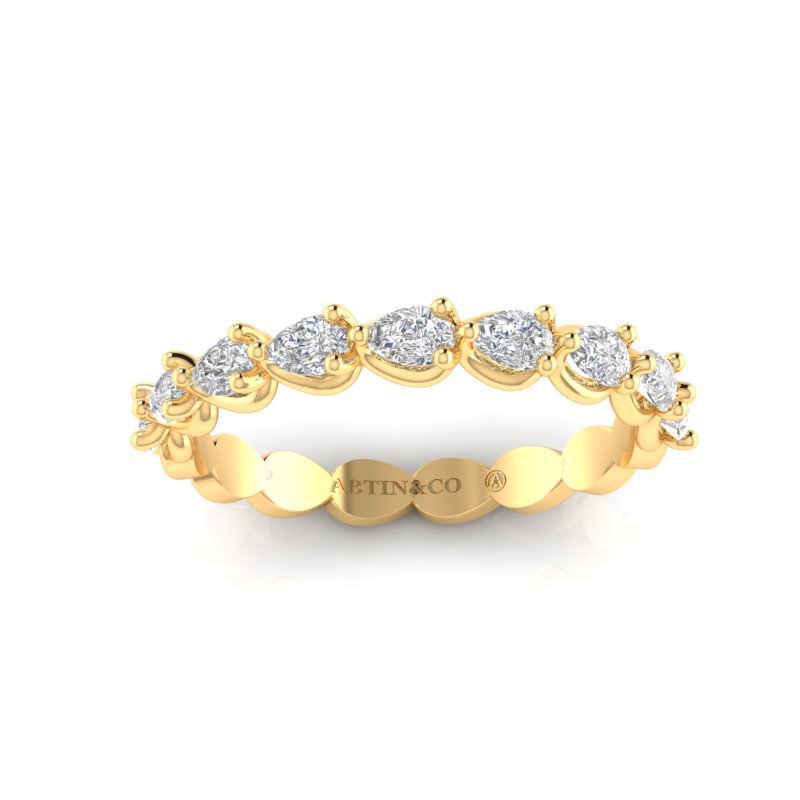 14K Gold Pear Cut Halfway East West Eternity Modern Prong Set Lab Grown Diamond Wedding Band Ring Pear Cut ABB-429.1-LGD  - Abtin & Co.