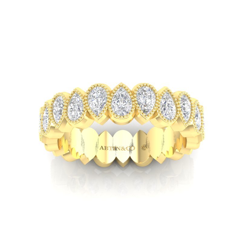 14K Gold Pear Cut Halfway Eternity Milgrain Bezel Set Lab Grown Diamond Wedding Band Ring Pear Cut ABB-426.1-LGD  - Abtin & Co.