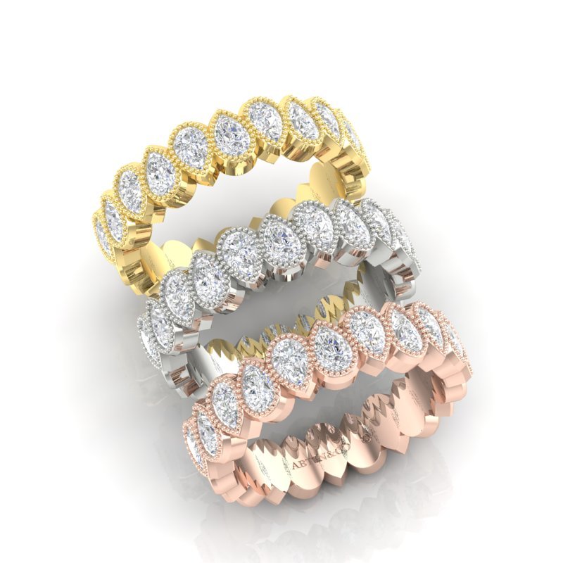 14K Gold Pear Cut Halfway Eternity Milgrain Bezel Set Lab Grown Diamond Wedding Band Ring Pear Cut ABB-425.1-LGD  - Abtin & Co.