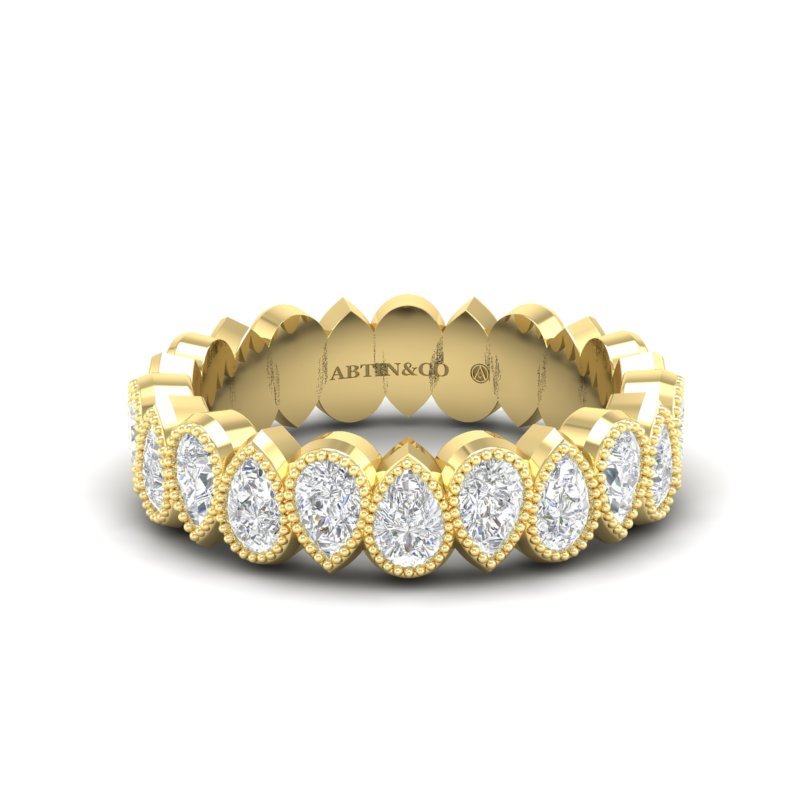 14K Gold Pear Cut Halfway Eternity Milgrain Bezel Set Lab Grown Diamond Wedding Band Ring Pear Cut ABB-425.1-LGD  - Abtin & Co.
