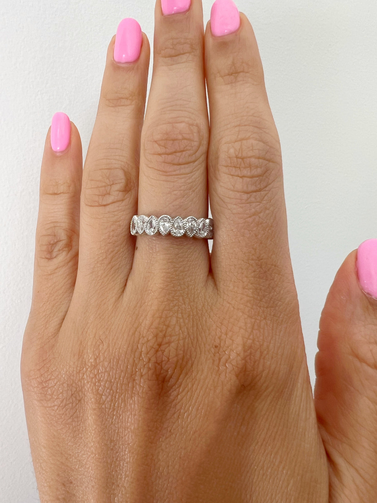 14K Gold Pear Cut Halfway Eternity Milgrain Bezel Set Lab Grown Diamond Wedding Band Ring Pear Cut ABB-425.1-LGD  - Abtin & Co.