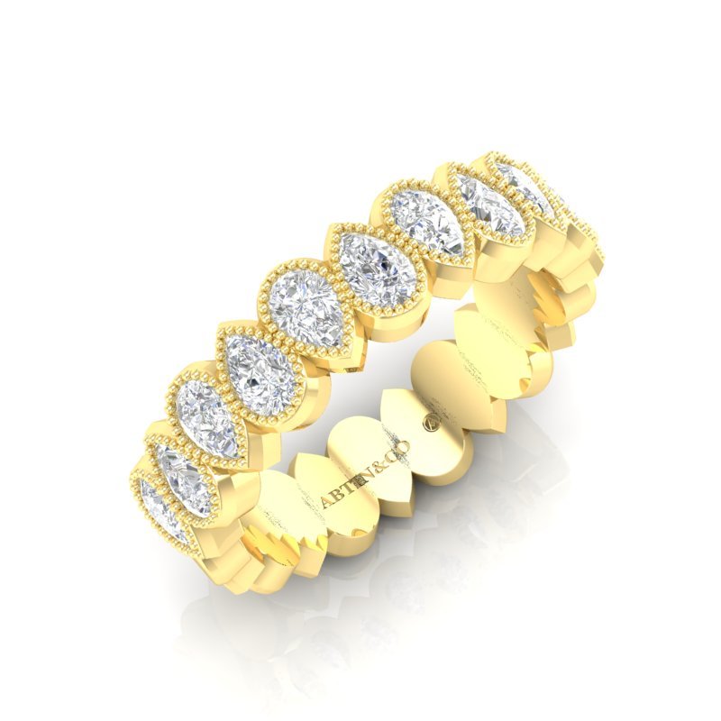 14K Gold Pear Cut Halfway Eternity Milgrain Bezel Set Lab Grown Diamond Wedding Band Ring Pear Cut ABB-425.1-LGD  - Abtin & Co.