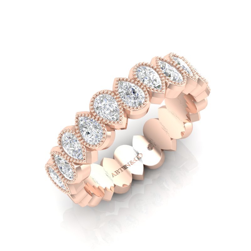14K Gold Pear Cut Halfway Eternity Milgrain Bezel Set Lab Grown Diamond Wedding Band Ring Pear Cut ABB-426.1-LGD  - Abtin & Co.