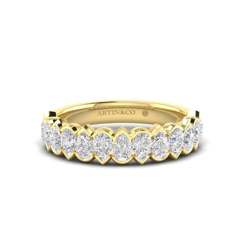14K Gold Pear Cut Halfway Eternity Modern Half Bezel Set Lab Grown Diamond Wedding Band Ring Pear Cut ABB-412.1-LGD  - Abtin & Co.