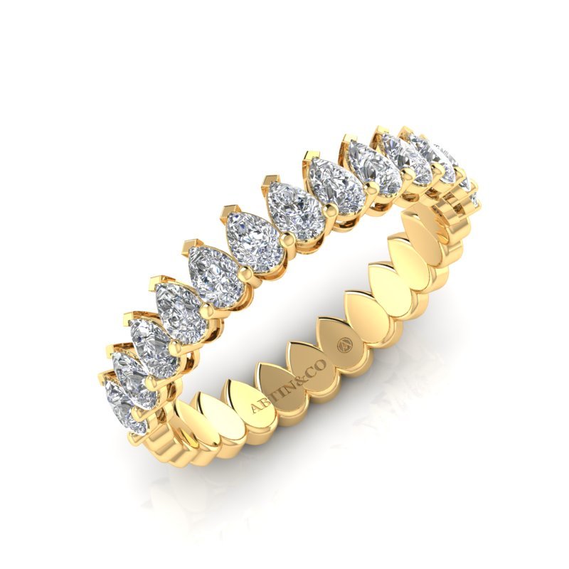 14K Gold Pear Cut Halfway Eternity Modern Prong Set Lab Grown Diamond Wedding Band Ring Pear Cut ABB-411.1-LGD  - Abtin & Co.