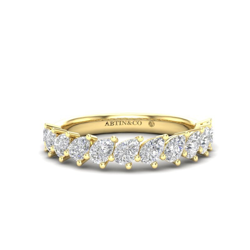 14K Gold Pear Cut Halfway Tilted Eternity Modern Prong Set Lab Grown Diamond Wedding Band Ring Pear Cut ABB-430.1-LGD  - Abtin & Co.