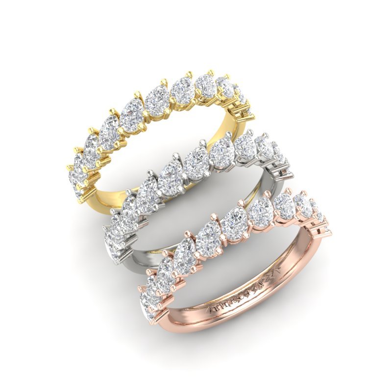 14K Gold Pear Cut Halfway Tilted Eternity Modern Prong Set Lab Grown Diamond Wedding Band Ring Pear Cut ABB-430.1-LGD  - Abtin & Co.