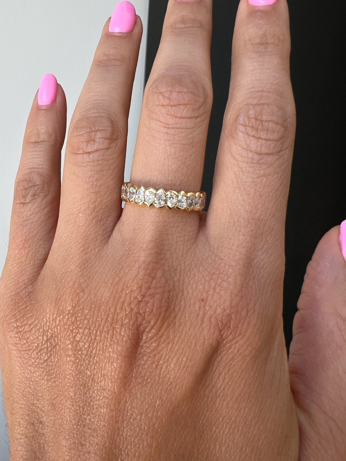 14K Gold Pear Cut Three Quarter Way Eternity Modern Half Bezel Set Lab Grown Diamond Wedding Band Ring Pear Cut ABB-412.2-LGD  - Abtin & Co.