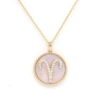 14K Gold Pink Mother of Pearl & Diamond Aries Zodiac Medallion Medallion   - Abtin & Co.