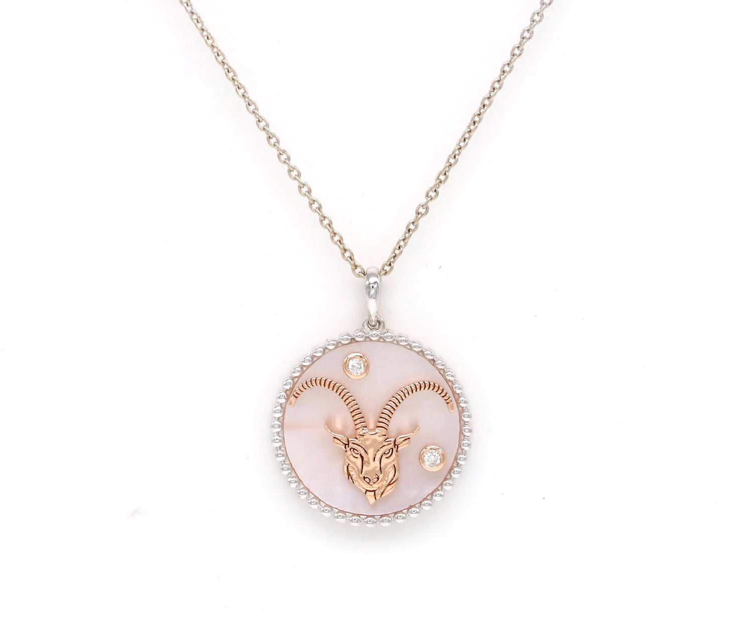 14K Gold Pink Mother of Pearl & Diamond Capricorn Horoscope Medallion Medallion ALP-225Y-CAP.PM-1  - Abtin & Co.