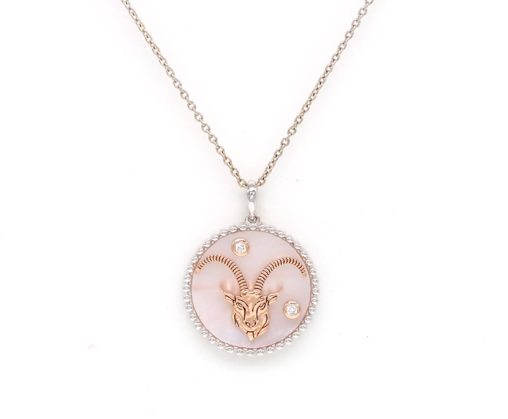 14K Gold Pink Mother of Pearl & Diamond Capricorn Horoscope Medallion Medallion ALP-225Y-CAP.PM-1  - Abtin & Co.