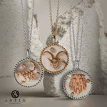 14K Gold Pink Mother of Pearl & Diamond Gemini Horoscope Medallion Medallion ALP-225Y-GEM.PM  - Abtin & Co.