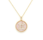 14K Gold Pink Mother of Pearl & Diamond Gemini Zodiac Medallion Medallion   - Abtin & Co.