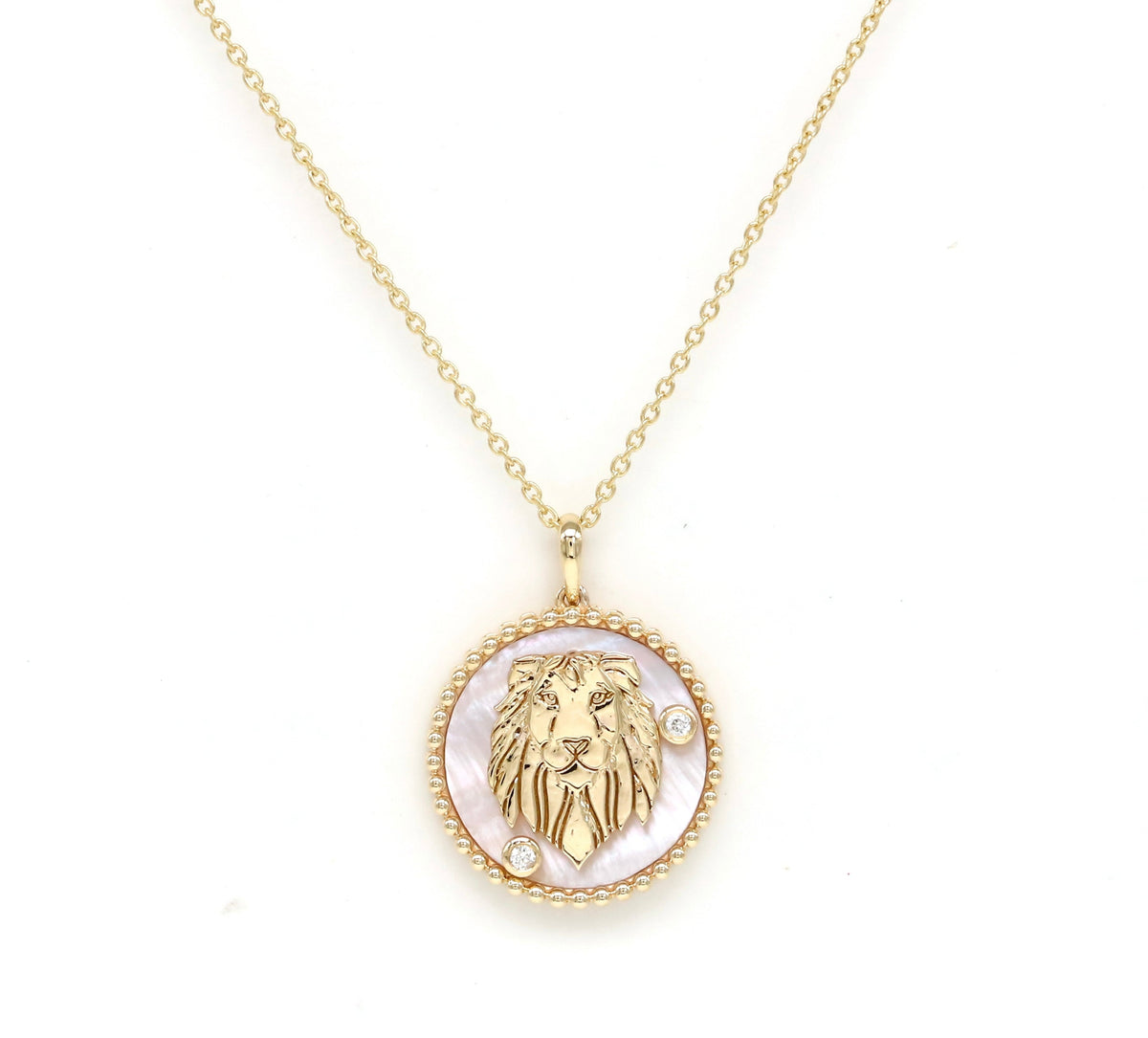 14K Gold Pink Mother of Pearl & Diamond Leo Horoscope Medallion Medallion ALP-225Y-LEO.PM  - Abtin & Co.