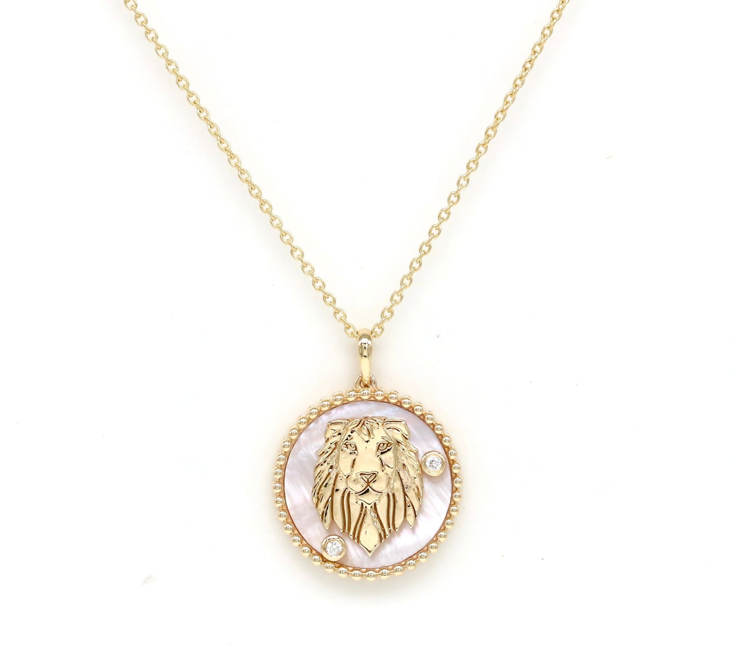 14K Gold Pink Mother of Pearl & Diamond Leo Horoscope Medallion Medallion ALP-225Y-LEO.PM  - Abtin & Co.