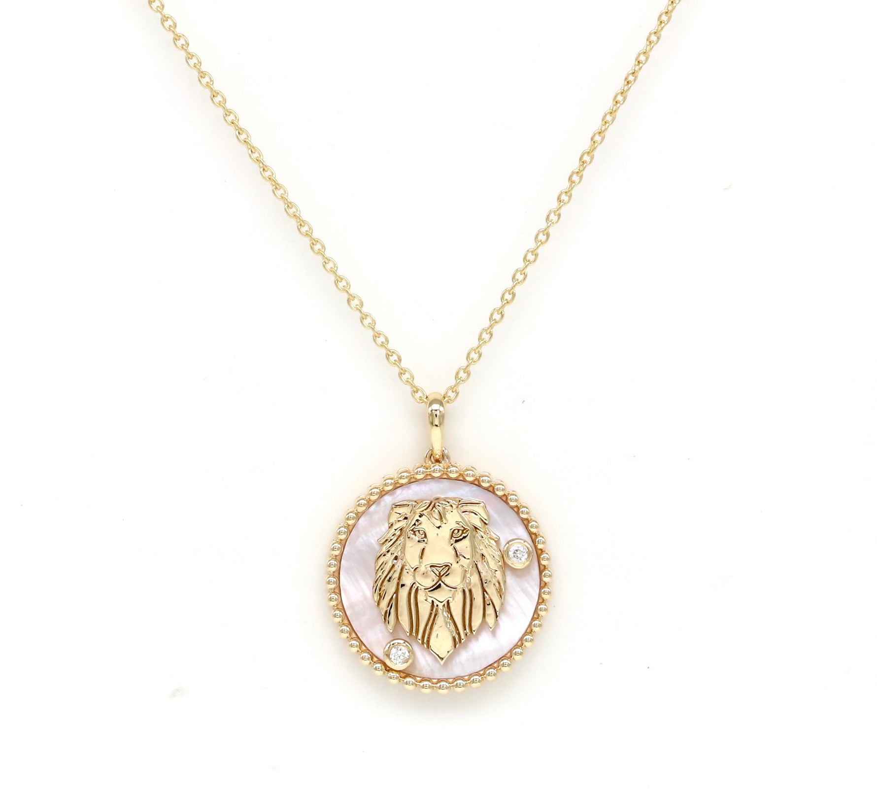 14K Gold Pink Mother of Pearl & Diamond Leo Horoscope Medallion Medallion ALP-225Y-LEO.PM  - Abtin & Co.
