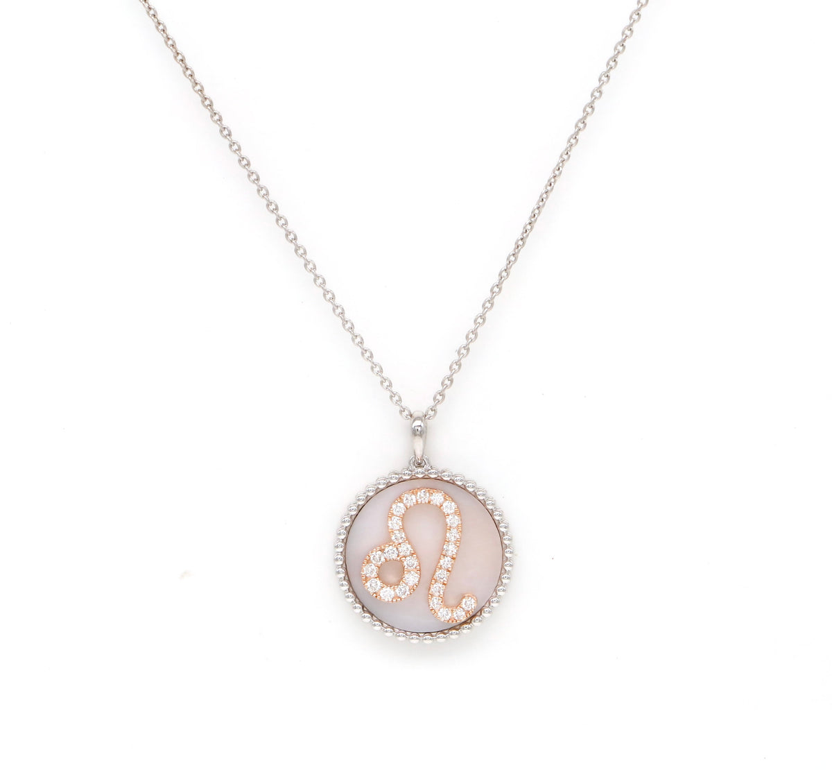 14K Gold Pink Mother of Pearl & Diamond Leo Zodiac Medallion Medallion ALP-227Y-LEO.PM  - Abtin & Co.