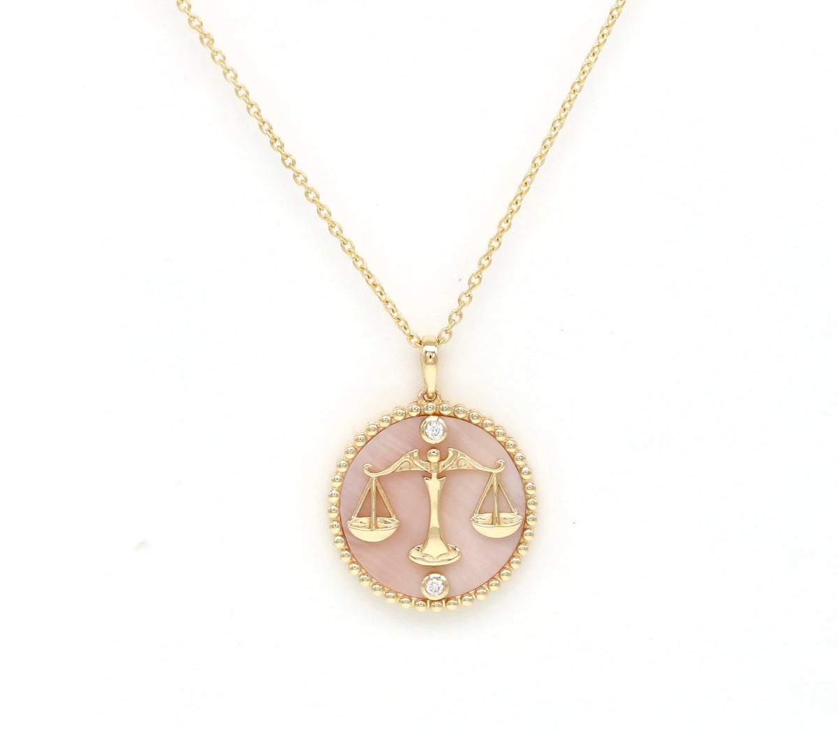 14K Gold Pink Mother of Pearl & Diamond Libra Horoscope Medallion Medallion ALP-225Y-LIB.PM  - Abtin & Co.