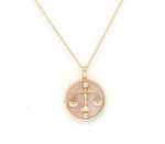 14K Gold Pink Mother of Pearl & Diamond Libra Horoscope Medallion Medallion ALP-225Y-LIB.PM  - Abtin & Co.