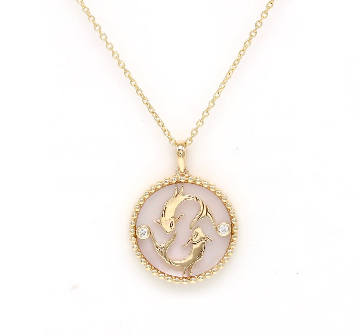 14K Gold Pink Mother of Pearl & Diamond Pisces Horoscope Medallion Medallion ALP-225Y-PIS.PM  - Abtin & Co.